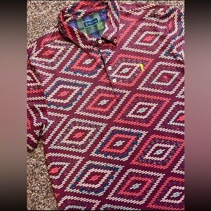 William Murray Golf Polo Shirt Burgundy Pattern Bird Cart Print XL